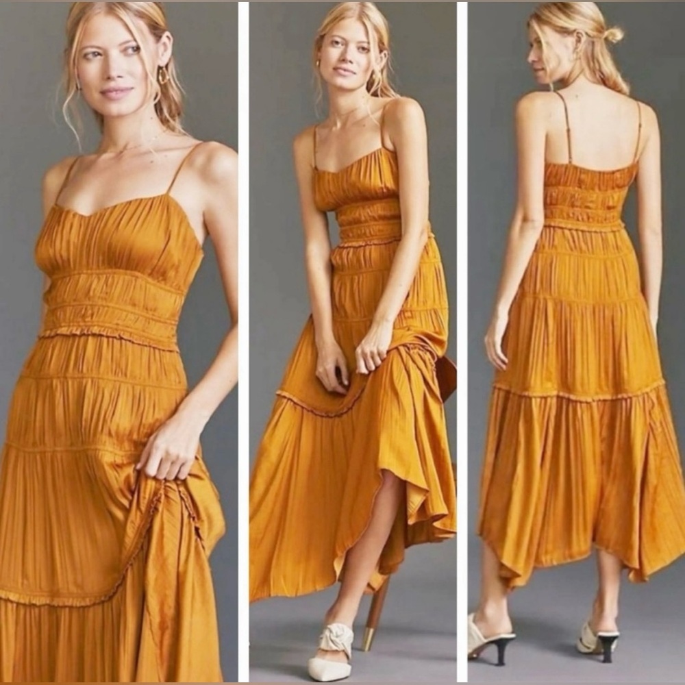 4. NWOT Anthropologie Silk Ruched Midi Slip Dress - Picture 7 of 8